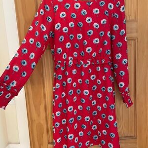 JCrew Red Floral Long Sleeve Dress